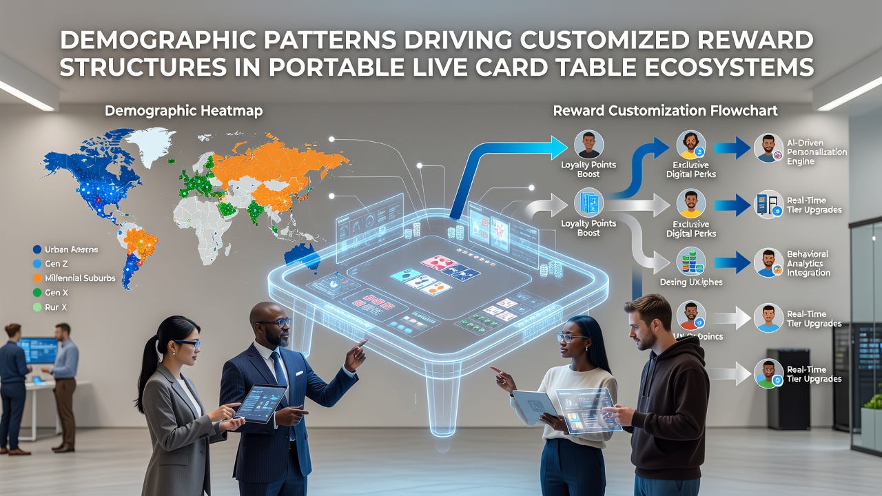 Mobile live card table app displaying personalized reward tiers based on player demographic profiles and engagement data