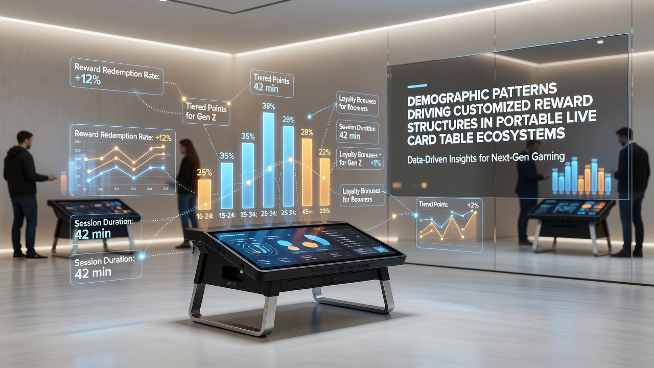 Charts illustrating demographic distributions and customized reward utilization rates among users of live dealer card table mobile applications