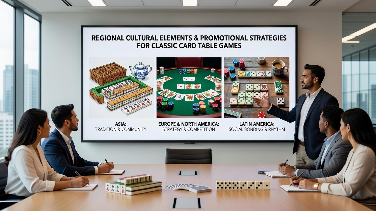 Promotional materials adapted to local cultural preferences in card gaming venues