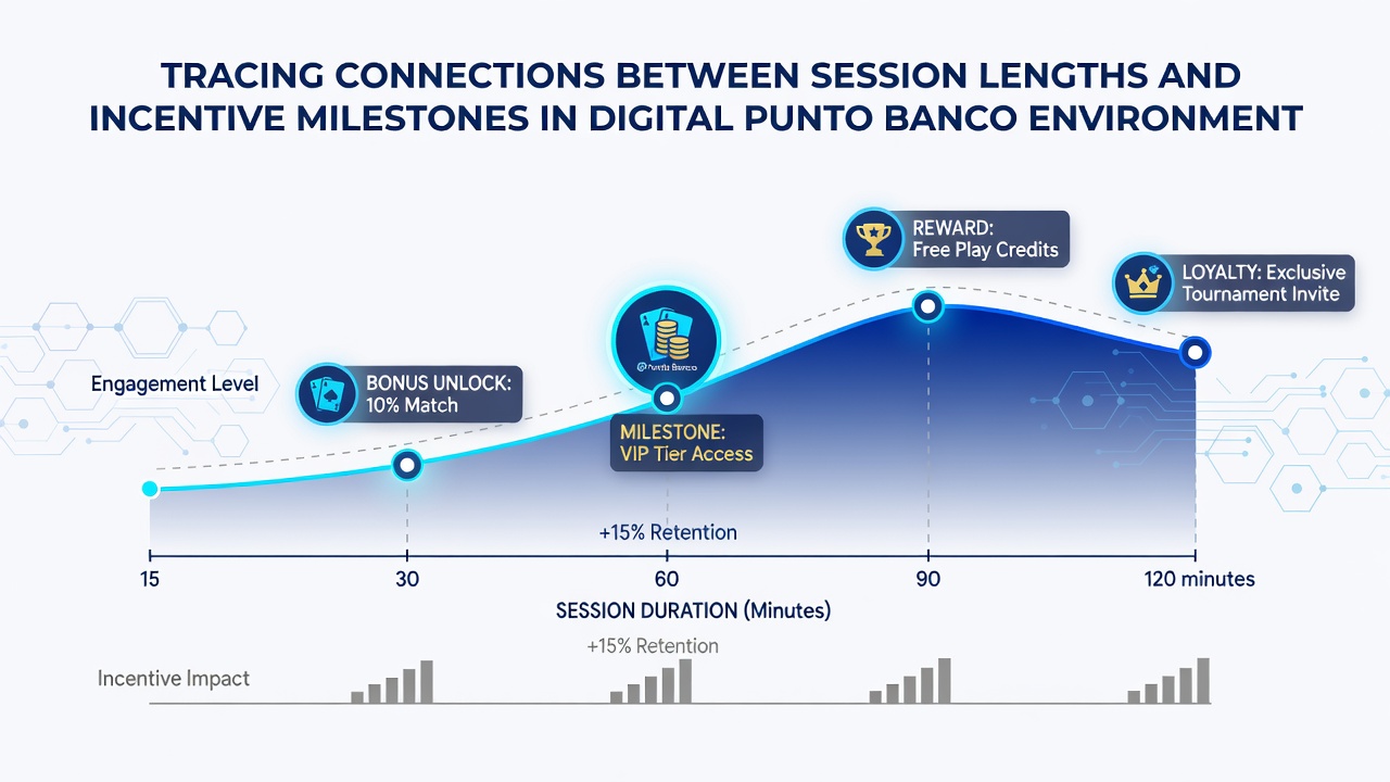 Analytics dashboard displaying session length graphs overlaid with incentive milestone markers for Punto Banco players